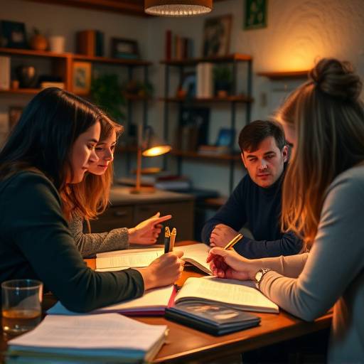 Un atelier d'écriture créative avec des participants échangeant des idées et des textes.