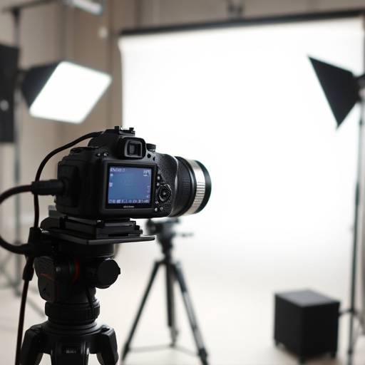 Un photographe prenant une photo avec un appareil photo professionnel dans un studio de photographie bien équipé.